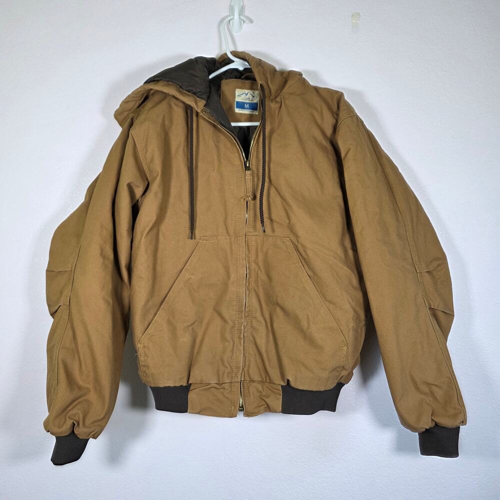 Blue Mountain Hooded Duck Canvas Work Jacket Brown Mens Size M